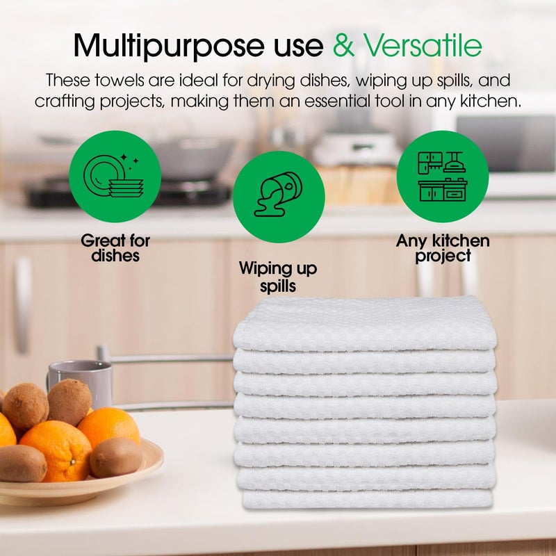 DG Collections White Kitchen Towels - 100% Cotton Terry Tea Towels for Cleaning, Drying, and Highly Absorbent Kitchen Dish Cloth for Bar Cleaning - 8 Pack - 15 x 25 Inches - Image 2